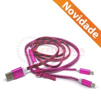 CABO DE DADOS USB 2 EM 1 ZIPPER PARA IPHONE 5G/S3 I9500